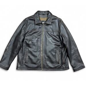 M Mens Leather Jacket XL Brown Full Zip Casual Coat